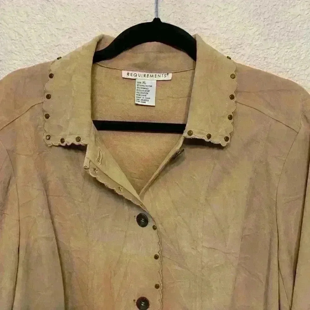 Requirements tan faux suede jacket sz XL lightweight fall winter grandmacore - Picture 3 of 7